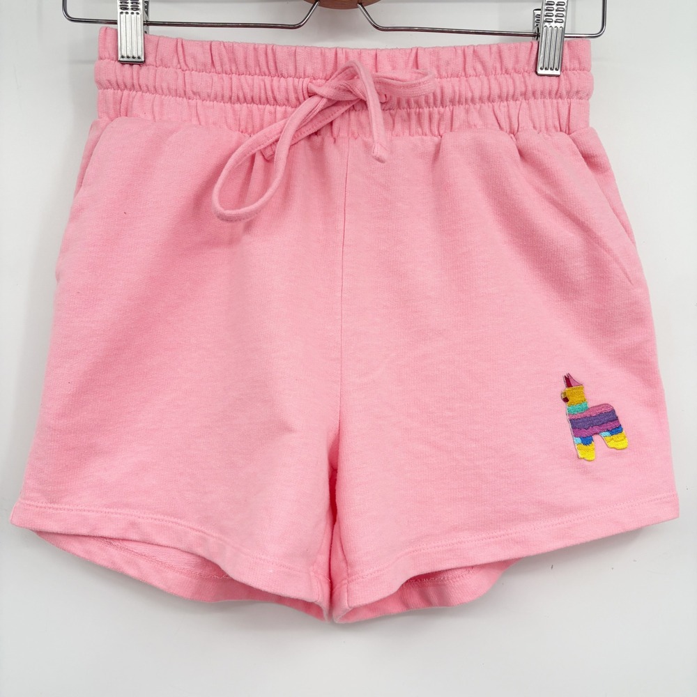 Judith March Womens Pink Pinata Embroidered Lounge Athleisure Sweat Shorts Small